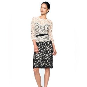 Tadashi Shoji Black and Cream Lace Midi Dress